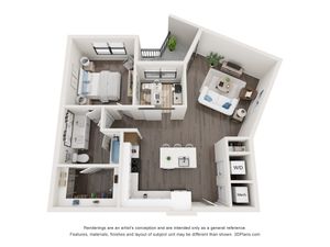 896 SF 1-Bed / 1-Bath apartment.