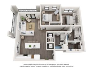 1,169 SF 2-Bed / 2-Bath apartment.