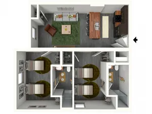 2 Bedroom 2 Bathroom w/ Shared Bedrooms (*Artist\'s Rendering)