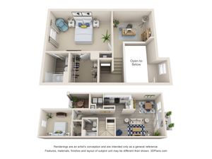 Westin floor plan with 2 bedrooms and 2 bathrooms