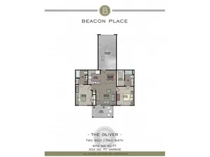 The Oliver, two bedroom two bath with an one car garage
