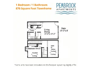 1x1 townhouse 870 sq feet