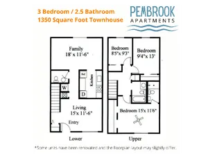 3x2.5 Townhouse 1350 square feet