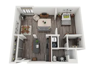 Open 1x1 D Floor Plan