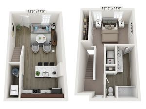 Trevor C - 1 Bedroom Floor Plan Birdseye Layout Image | LC Brier Creek Apartments & Townhomes in Durham - Raleigh NC