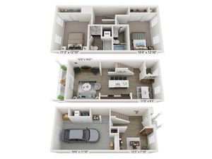 Woodbury - 2 Bedroom Floor Plan Birdseye Layout Image | LC Brier Creek Apartments & Townhomes in Durham - Raleigh NC