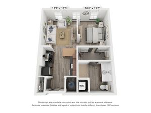 Open 1x1 A - R | Floor Plan