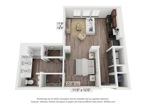 Open 1x1 C - R | Floor Plan