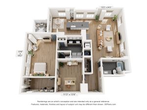 1BR + Study Floor Plan