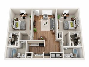 B1 - 2 Bedroom | Floor Plan 3 | Raiders Walk | Apartments Lubbock TX