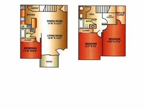 Inviting 2-story floor plan with 3 spacious bedrooms, modern kitchen with pantry, open living and dining areas, and a cozy patio.