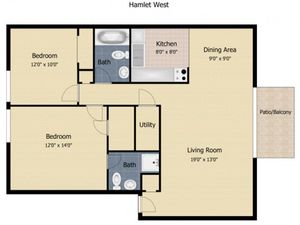 2 Bedroom 2 Bath Apartment