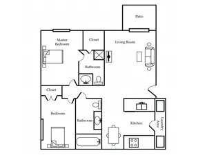 2 Bed - 2 Bath - 950 sq. ft.