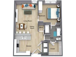 One Bedroom Apartment Floorplan - I STREET Modern Apartments - Bentonville Arkansas