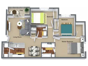 3 Bed - 3 Bath - 1100 sq. ft.