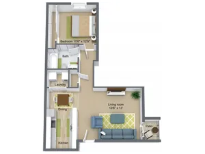 1 Bed 1 Bath 690 Sq. Ft.