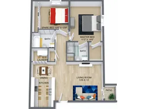 2 Bed 2 Bath 930 Sq. Ft.
