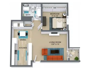 1 Bed 1 Bath 758 Sq. Ft.