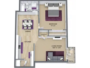 1 Bed 1 Bath 930 Sq. Ft.