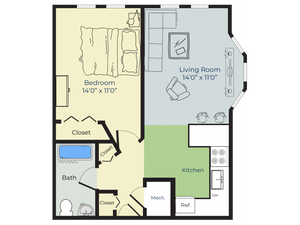 1 Bedroom Floor Plan | Apartments For Rent In Nashua Nh | Boulder Park