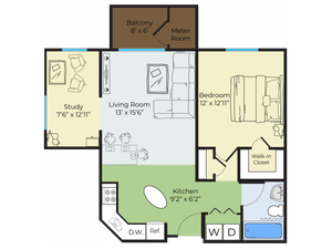 Our One Bedroom Kerouac Floor Plan with Study
