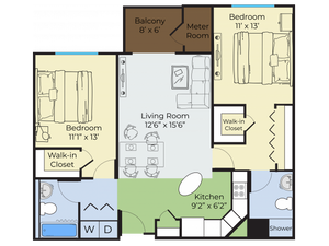 Two bedroom derby floor plan
