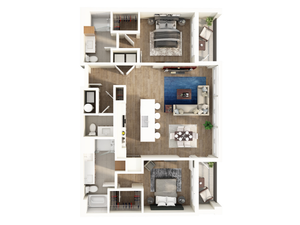 Modern open-concept floor plan with 3 bedrooms, stylish living area, and sleek kitchen.