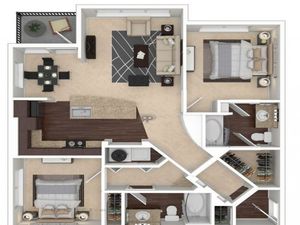 B2 Floorplan: 2 Bedroom, 2 Bathroom, 1044sqft