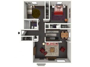 B1.5A Floorplan: 2 Bedroom, 1.5 Bathroom - 850 sqft.