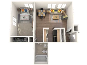 One Bedroom, One Bath 555 SF