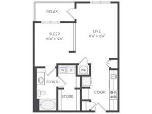 The Whitney Floor Plan | 1 Bedroom with 1 Bath | 726 - 1,600 Square Feet | Cottonwood Westside | Apartment Homes