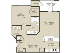 Grant with Sunroom Floor Plan | 1 Bedroom with 1 Bath | 952 Square Feet | Retreat at Peachtree City | Apartment Homes