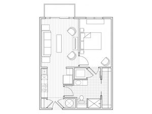 1X1-A3 Floor Plan | 1 Bedroom with 1 Bath | 667 Square Feet | Alpha Mill | Apartment Homes
