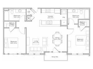 2X2-B2 Floor Plan | 2 Bedroom with 2 Bath | 934 Square Feet | Alpha Mill | Apartment Homes
