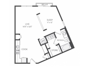 The Singer Floor Plan | 1 Bedroom with 1 Bath | 810 Square Feet | Cottonwood Westside | Apartment Homes