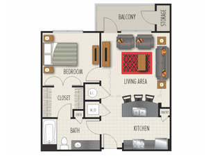 1A1 Floor Plan | 1 Bedroom with 1 Bath | 755 Square Feet | Heights at Meridian | Apartment Homes