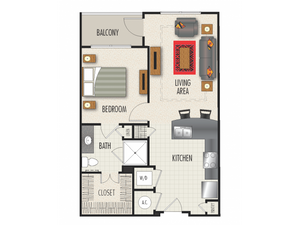 1B Floor Plan | 1 Bedroom with 1 Bath | 709 Square Feet | Heights at Meridian | Apartment Homes
