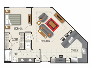 1D Floor Plan | 1 Bedroom with 1 Bath | 901 Square Feet | Heights at Meridian | Apartment Homes
