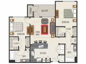 2A1 Floor Plan | 2 Bedroom with 2 Bath | 1118 Square Feet | Heights at Meridian | Apartment Homes