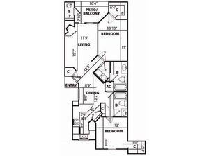 F Classic Floor Plan | 2 Bedroom with 2 Bath | 1207 Square Feet | Pavilions | Apartment Homes