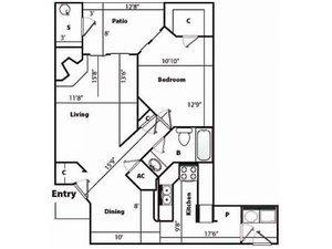 B Renovated Floor Plan | 1 Bedroom with 1 Bath | 880 Square Feet | Pavilions | Apartment Homes