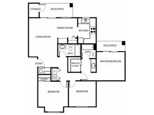 C2 Floor Plan | 3 Bedroom with 2 Bath | 1095 Square Feet | Scott Mountain | Apartment Homes