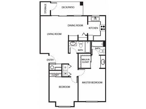 B1r Floor Plan | 2 Bedroom with 2 Bath | 930 Square Feet | Scott Mountain | Apartment Homes