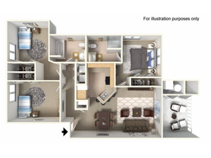 Horizon Floor Plan | 3 Bedroom with 2 Bath | 1200 Square Feet | Clearview | Apartment Homes