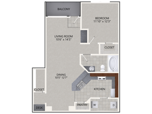 A3 Floor Plan | 1 Bedroom with 1 Bath | 827 Square Feet | Cottonwood Ridgeview | Apartment Homes