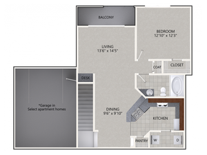 A4 Floor Plan | 1 Bedroom with 1 Bath | 1017 Square Feet | Cottonwood Ridgeview | Apartment Homes