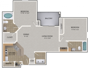 Chinquapin Oak Floor Plan | 2 Bedroom with 2 Bath | 1139 Square Feet | Cottonwood Reserve | Apartment Homes