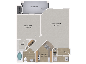 Sassafras Oak Floor Plan | 1 Bedroom with 1 Bath | 818 Square Feet | Cottonwood Reserve | Apartment Homes