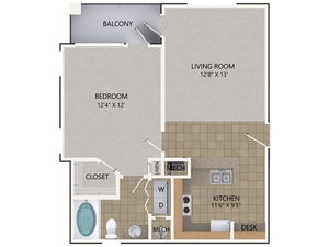 Scarlet Oak Floor Plan | 1 Bedroom with 1 Bath | 756 Square Feet | Cottonwood Reserve | Apartment Homes