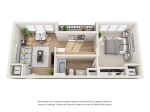 The Impressionist Floor Plan | 1 Bedroom 1 Bath | 602 Square Feet | Cottonwood Bayview | Apartment Homes